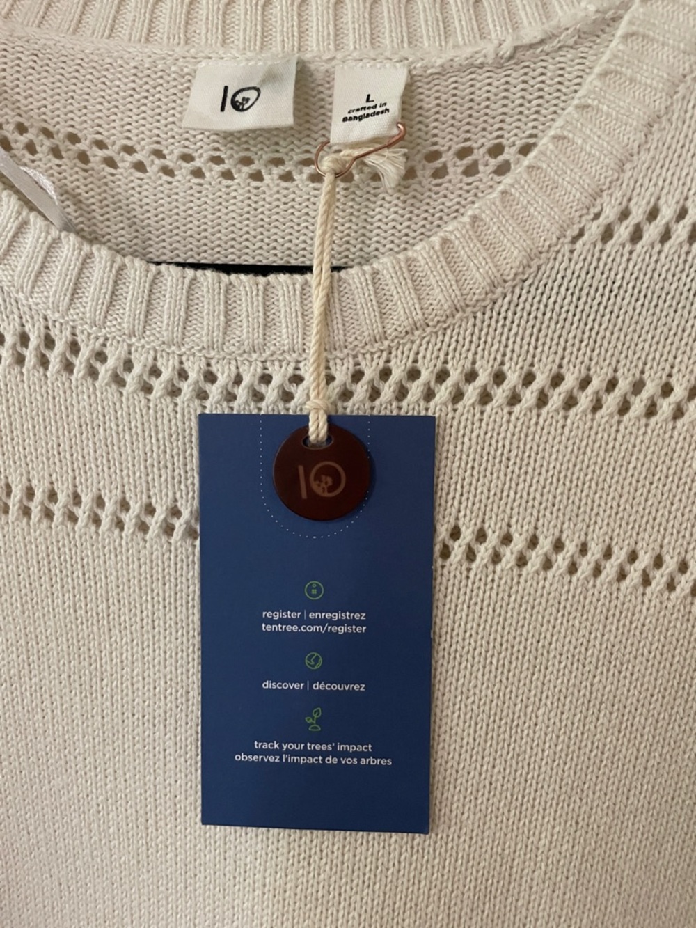 tentree Cream Open-Knit Yoke Crewneck Sweater 100% organic cotton NWT - Picture 2 of 12